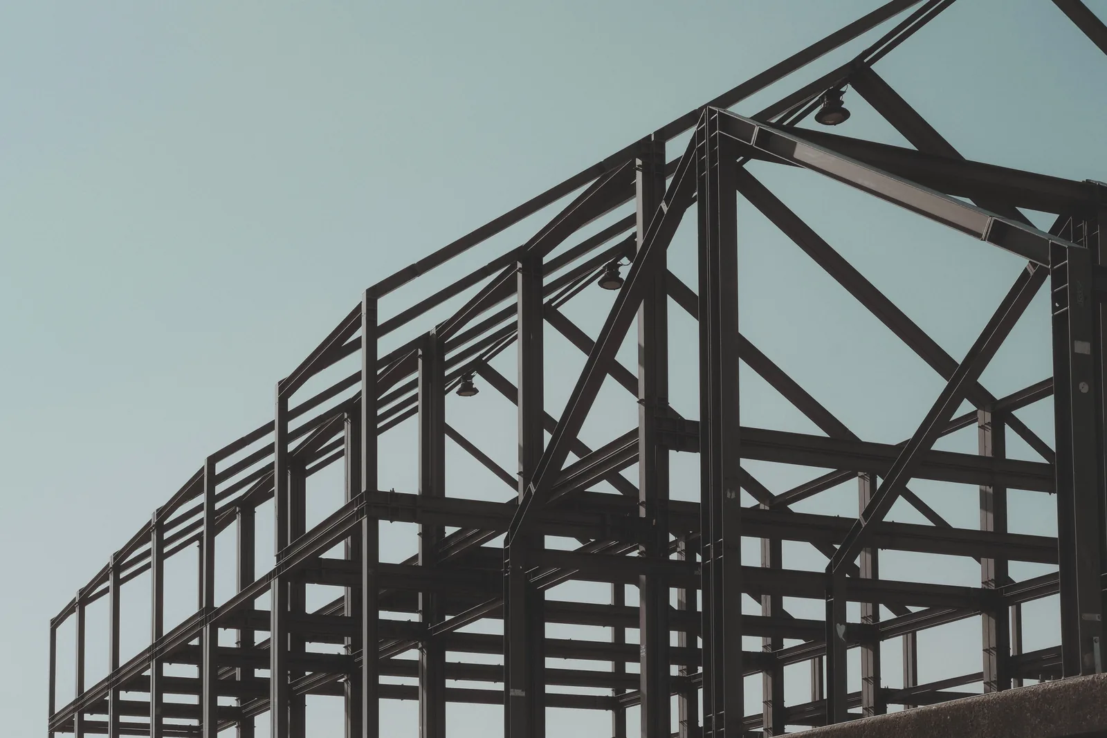 Engineered steel frame of a building under construction