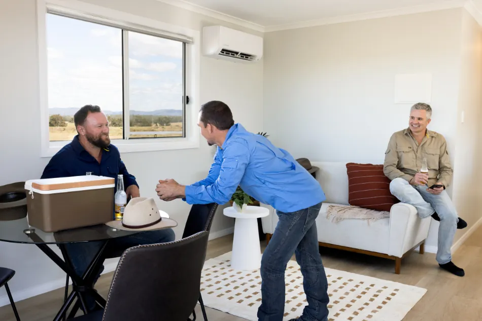 Private bedroom and storage in regional worker accommodation.
